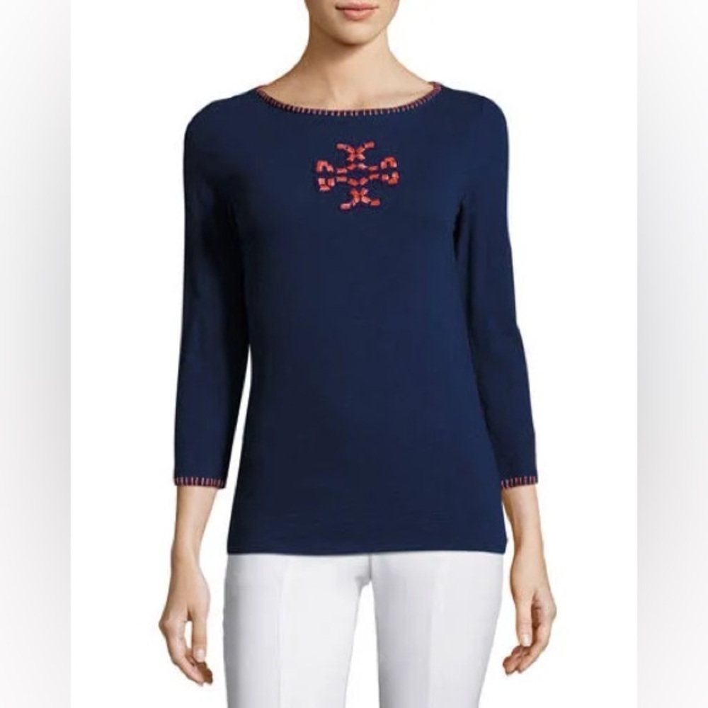 Tory Burch beaded logo top